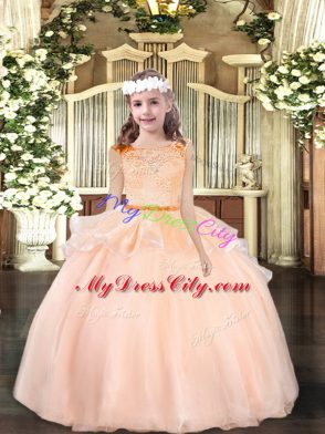 Floor Length Peach Child Pageant Dress Scoop Sleeveless Zipper