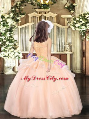 Floor Length Peach Child Pageant Dress Scoop Sleeveless Zipper