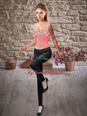 Best Selling Straps Sleeveless 15 Quinceanera Dress Court Train Beading and Ruffled Layers Watermelon Red Organza
