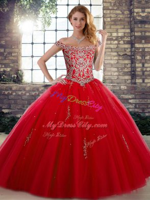 Classical Floor Length Ball Gowns Sleeveless Red Quinceanera Dress Lace Up