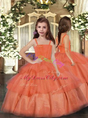 Sleeveless Lace Up Floor Length Ruffled Layers Little Girl Pageant Gowns