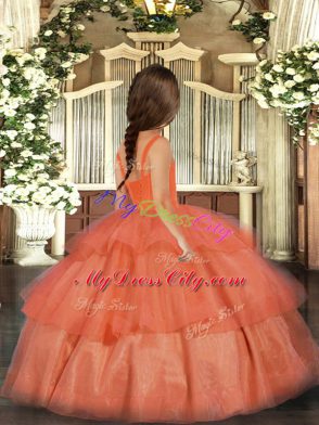 Sleeveless Lace Up Floor Length Ruffled Layers Little Girl Pageant Gowns