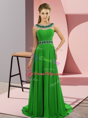 Sleeveless Beading Zipper Homecoming Dresses with Green Brush Train