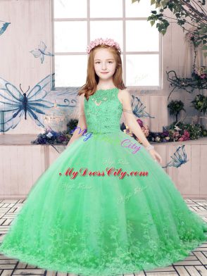 Scoop Sleeveless Backless Pageant Dress for Womens Green Tulle