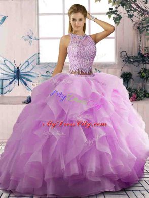 New Arrival Sleeveless Lace Up Floor Length Beading and Ruffles Vestidos de Quinceanera