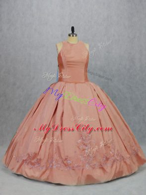 Best Selling Peach Quince Ball Gowns Sweet 16 and Quinceanera with Embroidery Scoop Sleeveless Zipper