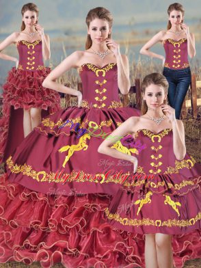 Ball Gowns Sleeveless Burgundy Quinceanera Gown Brush Train Lace Up