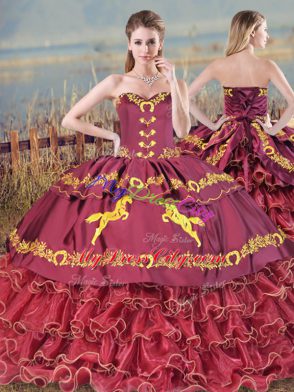 Ball Gowns Sleeveless Burgundy Quinceanera Gown Brush Train Lace Up