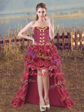 Ball Gowns Sleeveless Burgundy Quinceanera Gown Brush Train Lace Up