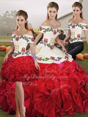Sweet Sleeveless Lace Up Floor Length Embroidery and Ruffles Quince Ball Gowns