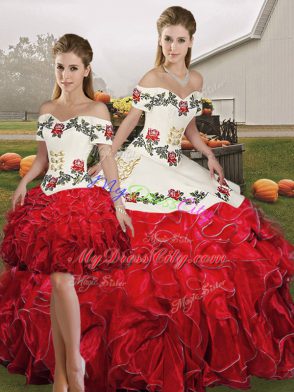 Sweet Sleeveless Lace Up Floor Length Embroidery and Ruffles Quince Ball Gowns