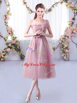 Pink Sleeveless Tulle Lace Up Bridesmaids Dress for Wedding Party