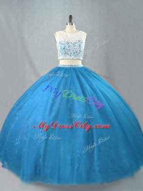 Blue Scoop Zipper Beading Sweet 16 Quinceanera Dress Sleeveless