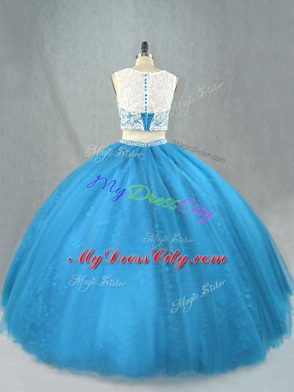 Blue Scoop Zipper Beading Sweet 16 Quinceanera Dress Sleeveless