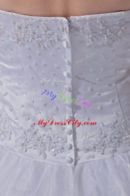 Sleeveless Brush Train Zipper Wedding Gown in White with Beading