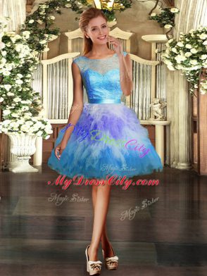 Custom Designed Sleeveless Lace and Ruffles Backless Homecoming Dress