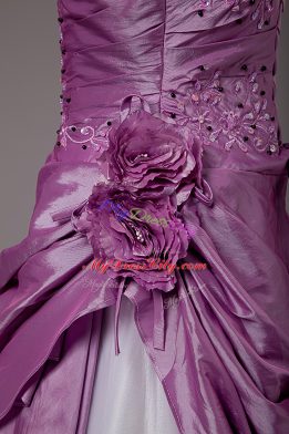 Custom Design Floor Length A-line Sleeveless White And Purple 15th Birthday Dress Lace Up