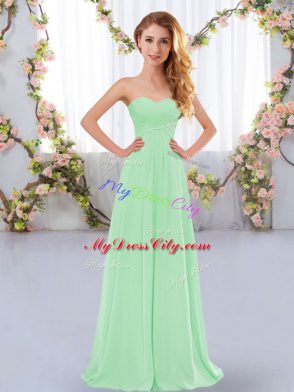 Custom Fit Apple Green Chiffon Lace Up Sweetheart Sleeveless Floor Length Bridesmaid Dress Ruching