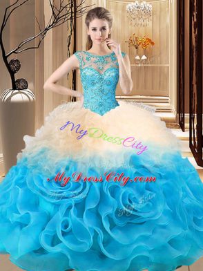 Floor Length Multi-color 15 Quinceanera Dress Scoop Sleeveless Lace Up