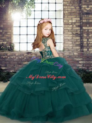 Customized Purple Lace Up Little Girl Pageant Dress Beading Sleeveless Floor Length