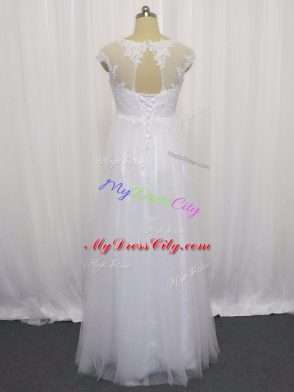 Adorable Sleeveless Floor Length Beading and Lace Lace Up Bridal Gown with White