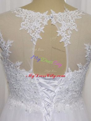 Adorable Sleeveless Floor Length Beading and Lace Lace Up Bridal Gown with White