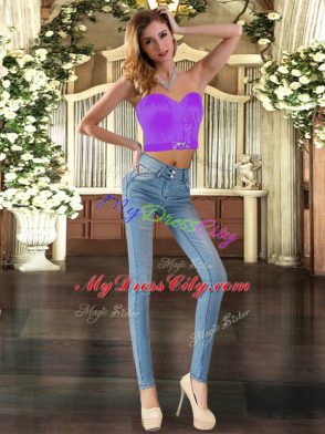 Sleeveless Tulle Floor Length Lace Up Quince Ball Gowns in Eggplant Purple with Beading