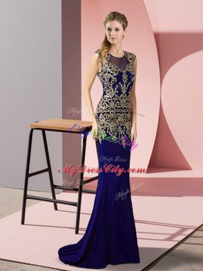 Customized Column/Sheath Sleeveless Purple Prom Party Dress Sweep Train Zipper