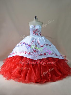 Sleeveless Court Train Lace Up Embroidery 15 Quinceanera Dress