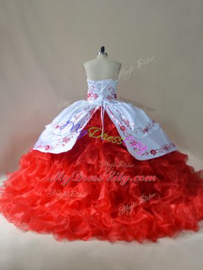 Sleeveless Court Train Lace Up Embroidery 15 Quinceanera Dress