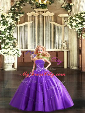 Stunning Purple Tulle Lace Up Sweet 16 Dress Sleeveless Floor Length Beading