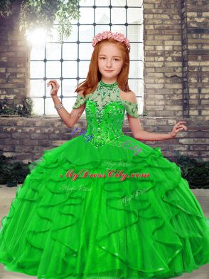 Popular Sleeveless Beading and Ruffles Floor Length Little Girls Pageant Gowns