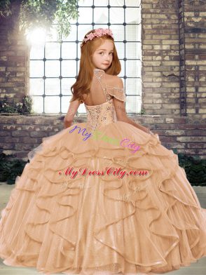 Popular Sleeveless Beading and Ruffles Floor Length Little Girls Pageant Gowns