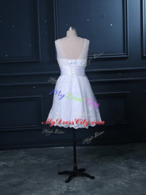 Scoop Sleeveless Lace Up Wedding Dress White Tulle