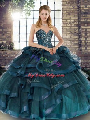 Sweetheart Sleeveless Tulle Sweet 16 Quinceanera Dress Beading and Ruffles Lace Up