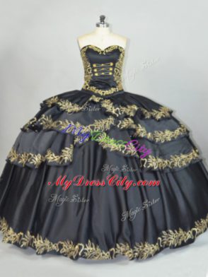 Discount Black Sweet 16 Quinceanera Dress Sweet 16 and Quinceanera with Embroidery Sweetheart Sleeveless Lace Up