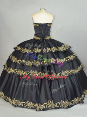 Discount Black Sweet 16 Quinceanera Dress Sweet 16 and Quinceanera with Embroidery Sweetheart Sleeveless Lace Up