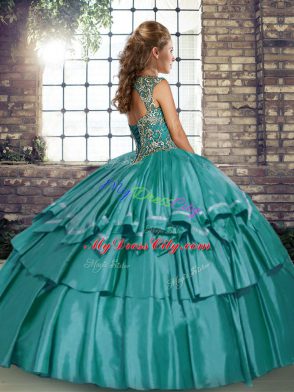 Purple Taffeta Lace Up Straps Sleeveless Floor Length 15th Birthday Dress Beading and Ruffled Layers