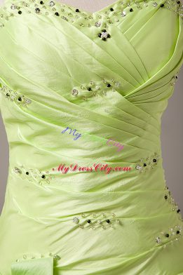 Enchanting Yellow Green Lace Up 15th Birthday Dress Beading and Hand Made Flower Sleeveless Floor Length