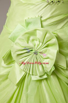 Enchanting Yellow Green Lace Up 15th Birthday Dress Beading and Hand Made Flower Sleeveless Floor Length