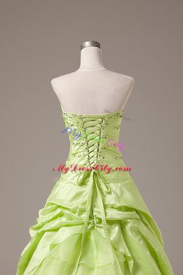 Enchanting Yellow Green Lace Up 15th Birthday Dress Beading and Hand Made Flower Sleeveless Floor Length