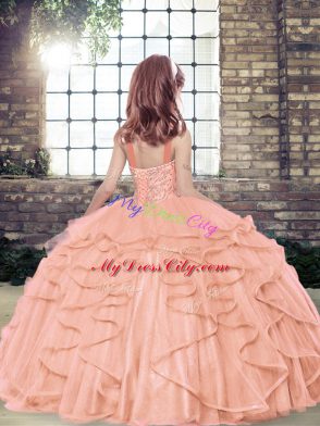 Low Price Turquoise Lace Up Straps Beading Girls Pageant Dresses Tulle Sleeveless