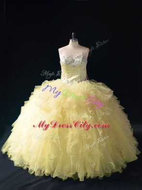 Beautiful Sweetheart Sleeveless Lace Up Sweet 16 Dress Gold Tulle