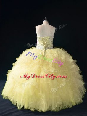 Beautiful Sweetheart Sleeveless Lace Up Sweet 16 Dress Gold Tulle