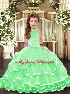 Sleeveless Floor Length Beading and Ruffled Layers Backless Glitz Pageant Dress