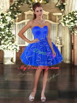 Floor Length Lace Up Ball Gown Prom Dress Blue for Sweet 16 and Quinceanera with Ruffles