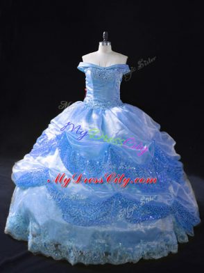 Great Blue Lace Up Sweet 16 Dresses Beading and Appliques Sleeveless Floor Length