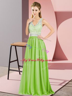 Floor Length Yellow Green Prom Dresses V-neck Sleeveless Zipper