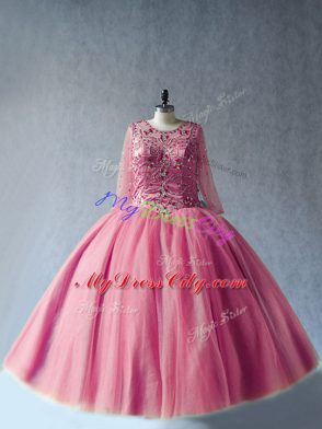 Tulle Long Sleeves Floor Length Sweet 16 Dresses and Beading