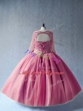 Tulle Long Sleeves Floor Length Sweet 16 Dresses and Beading